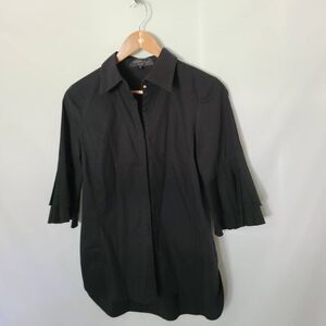 Hilton Hollis New York Black Button Front Layered‎ Bell Sleeve Top sz 6